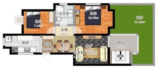 98㎡两居室新房装修设计 客厅电视墙非常大气